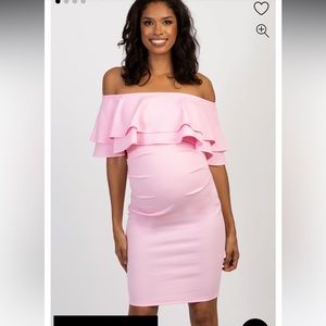Pink off the shoulder maternity dress